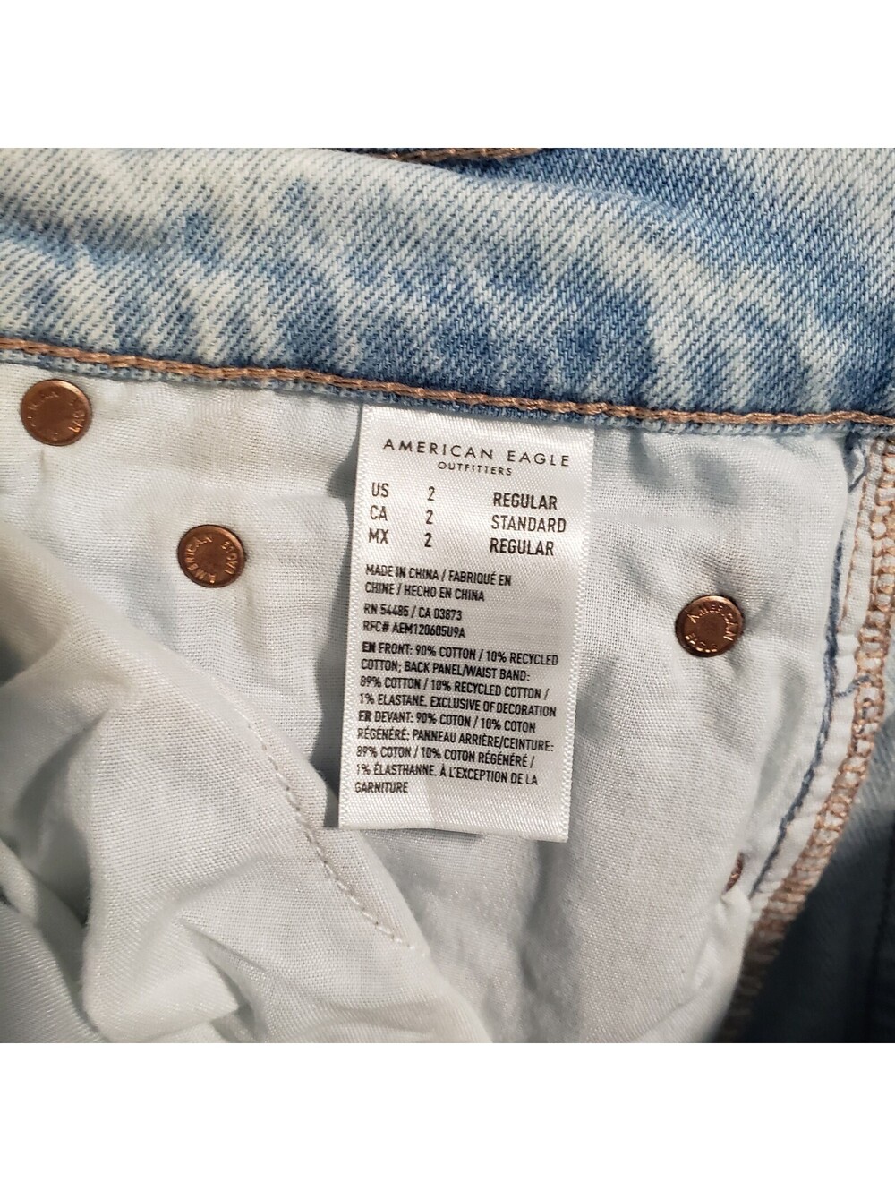 American Eagle Highest Rise Baggy Straight Light Wash Blue Denim Jeans 2 - Picture 5 of 8